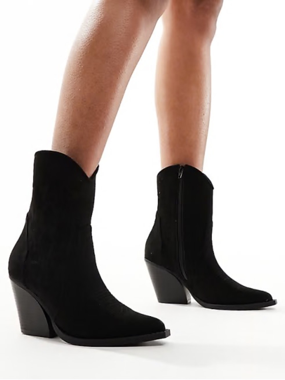 Truffle Collection Black Suede Western Ankle Boots with Block Heel